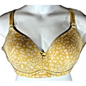 Torrid Curves 48D Bra No Wire Yellow White Animal Print Lined Soft Padded Curvy